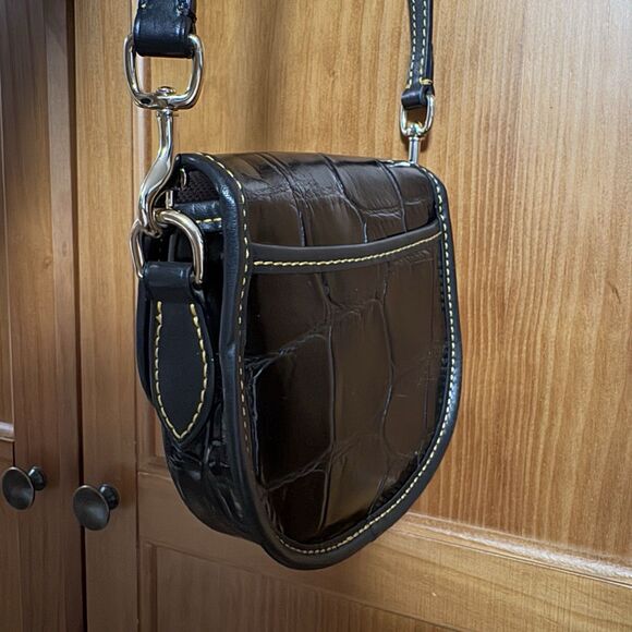 Dooney & Bourke Mini Flap Crossbody Black Croc Leather Pink Lining Y2K 2000s Bag - Picture 7 of 16